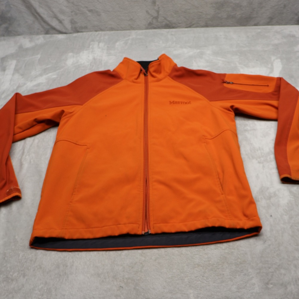 Marmot Gravity Jacket Mens Medium Orange Softshell Full Zip Wind Rain Outdoor